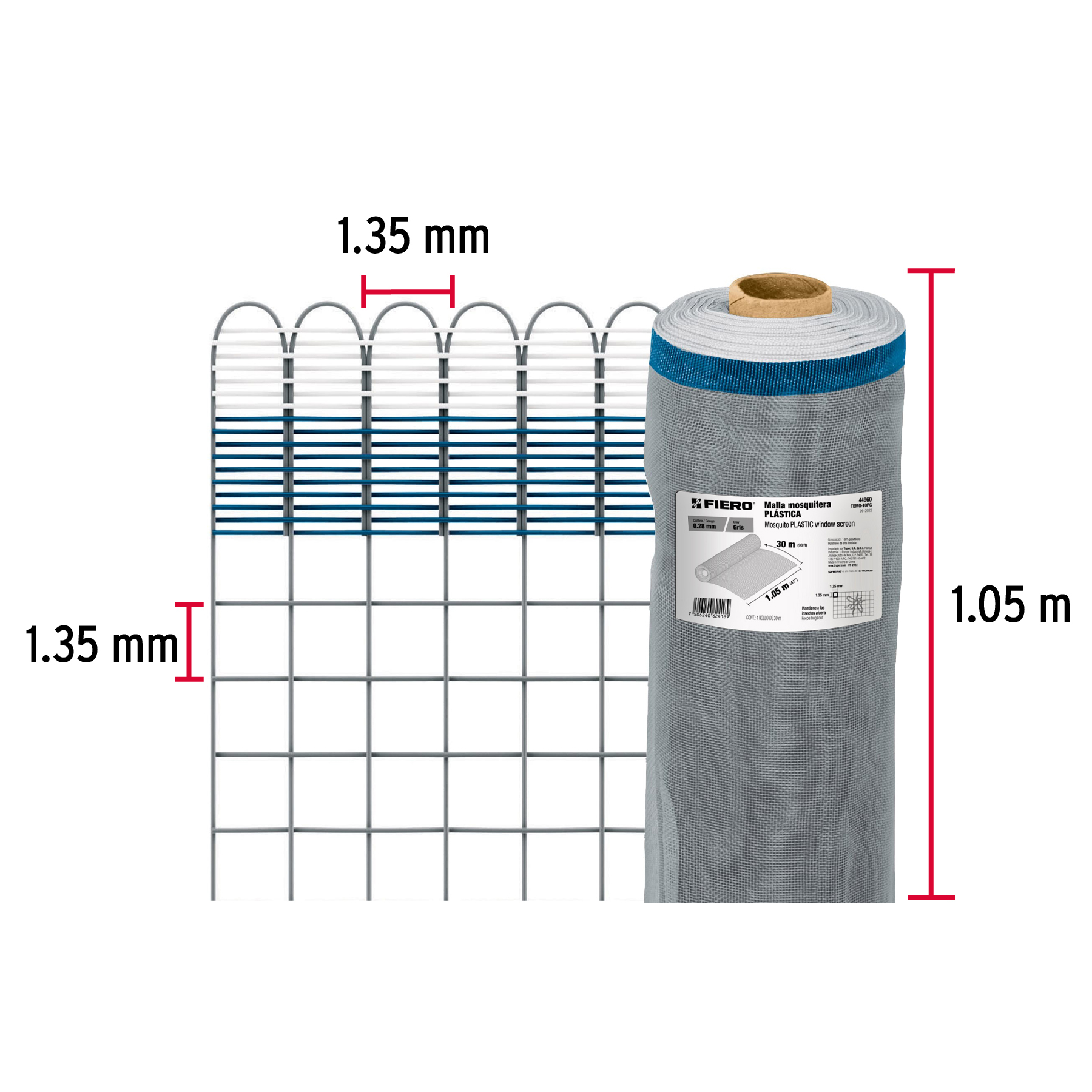 Rollo de 30 m x 1.05 m de malla mosquitera plástica gris - Imagen 4
