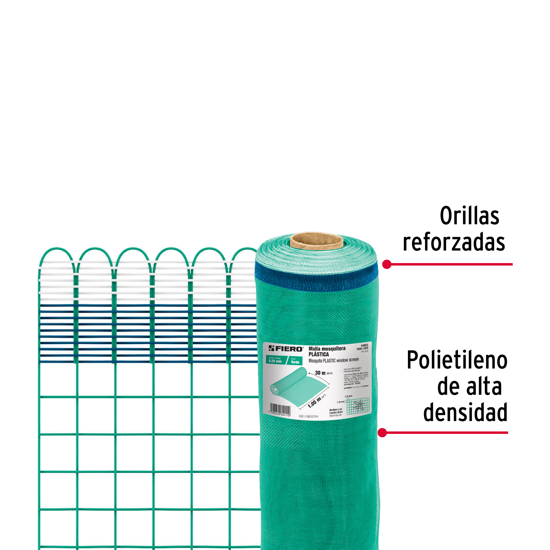 Rollo de 30 m x 1.05 m de malla mosquitera plástica verde - Imagen 3