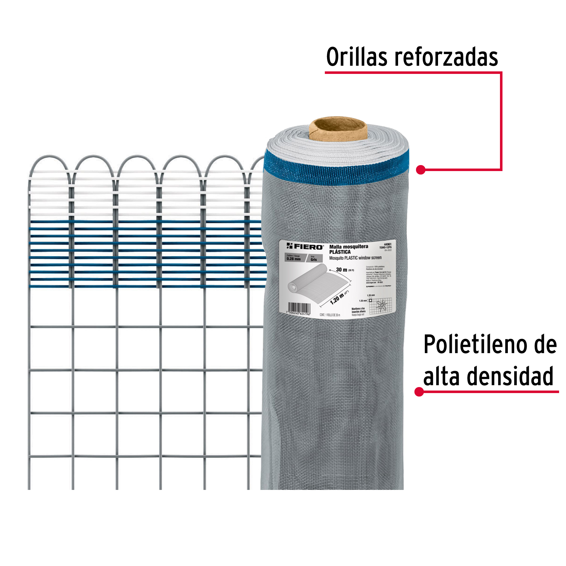 Rollo de 30 m x 1.2 m de malla mosquitera plástica gris - Imagen 3