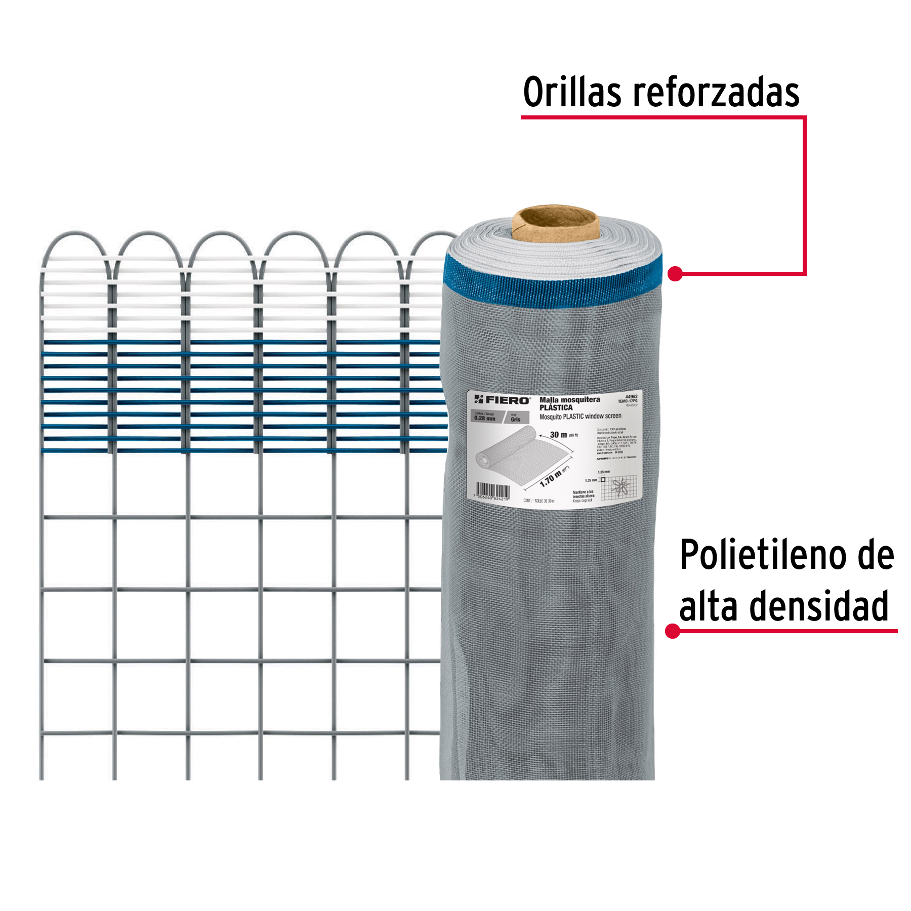 Rollo de 30 m x 1.7 m de malla mosquitera plástica gris - Imagen 3
