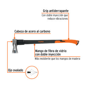 Hacha para rajar madera 4.5 lb, mango fibra de vidrio 34' - Imagen 3