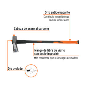 Hacha para rajar madera 8 lbs, mango fibra de vidrio 36' - Imagen 3