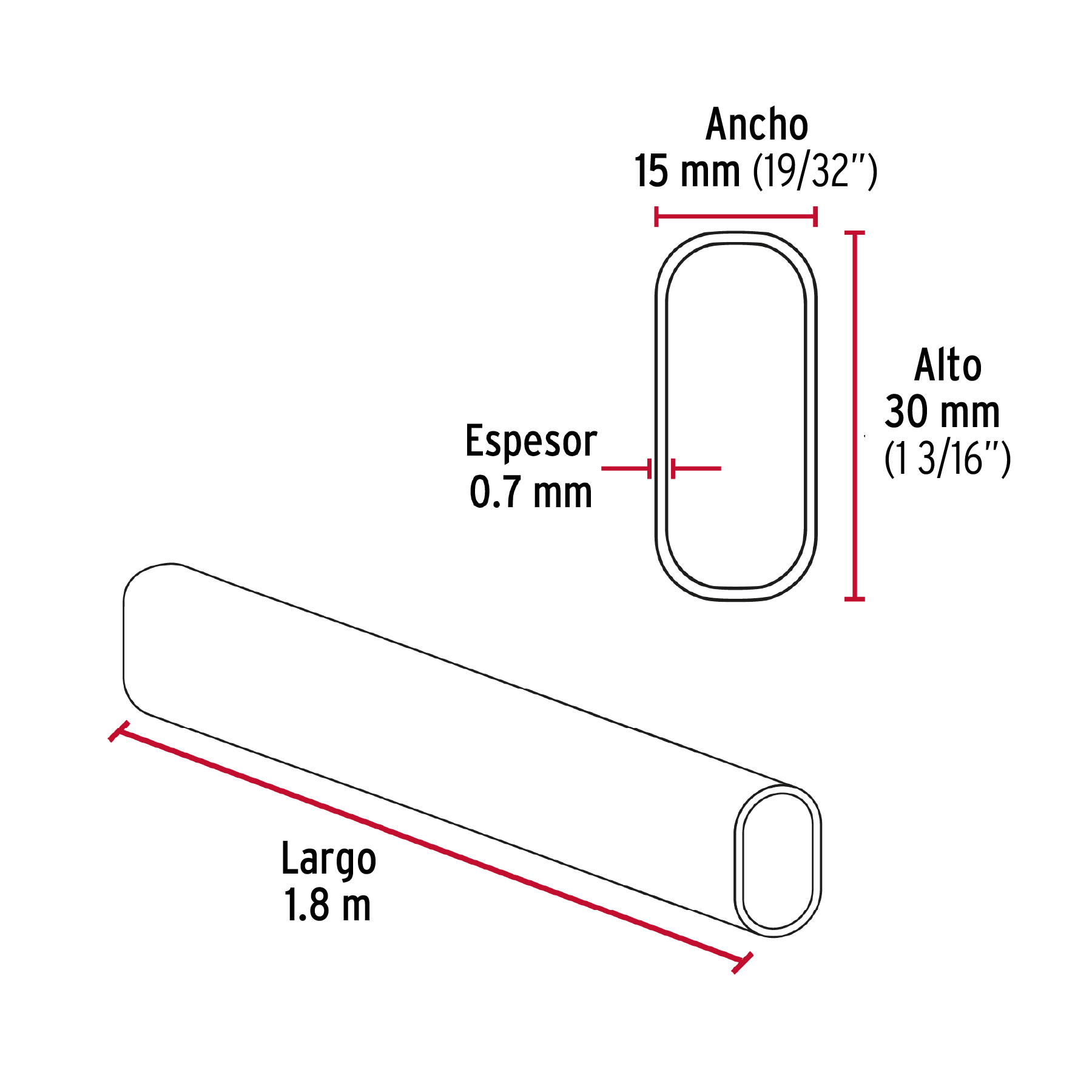 Tubo ovalado para clóset,1.8 m, acero cromado, HERMEX - Imagen 4
