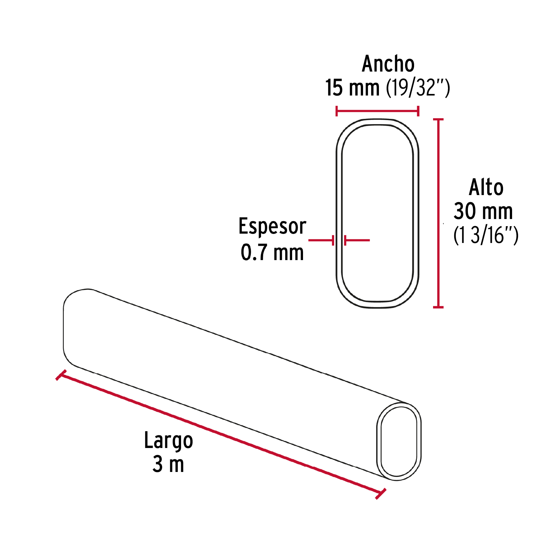 Tubo ovalado para clóset, 3 m, aluminio, HERMEX - Imagen 4