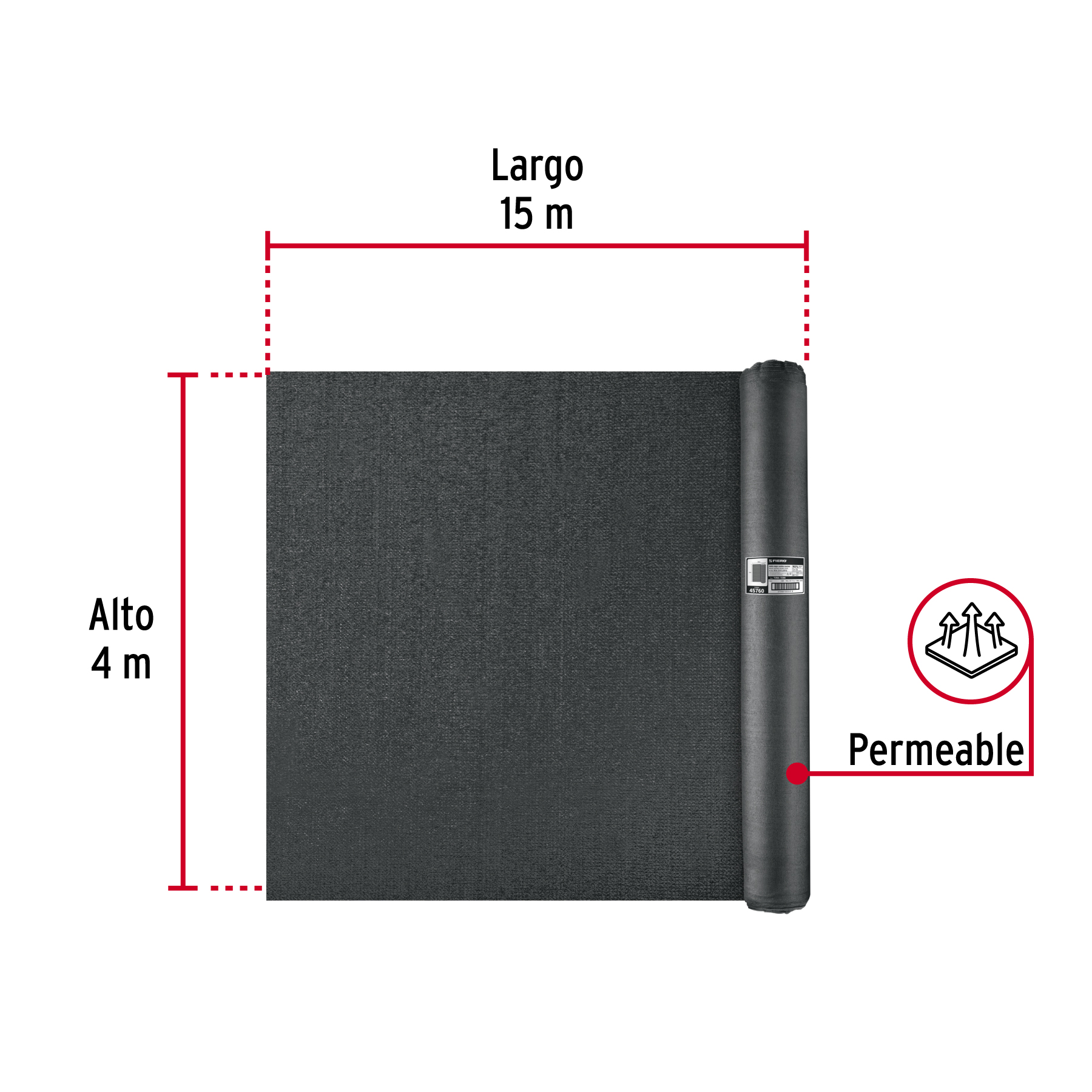 Rollo de malla sombra 90%, raschel negro, 15m x 4m, FIERO - Imagen 3