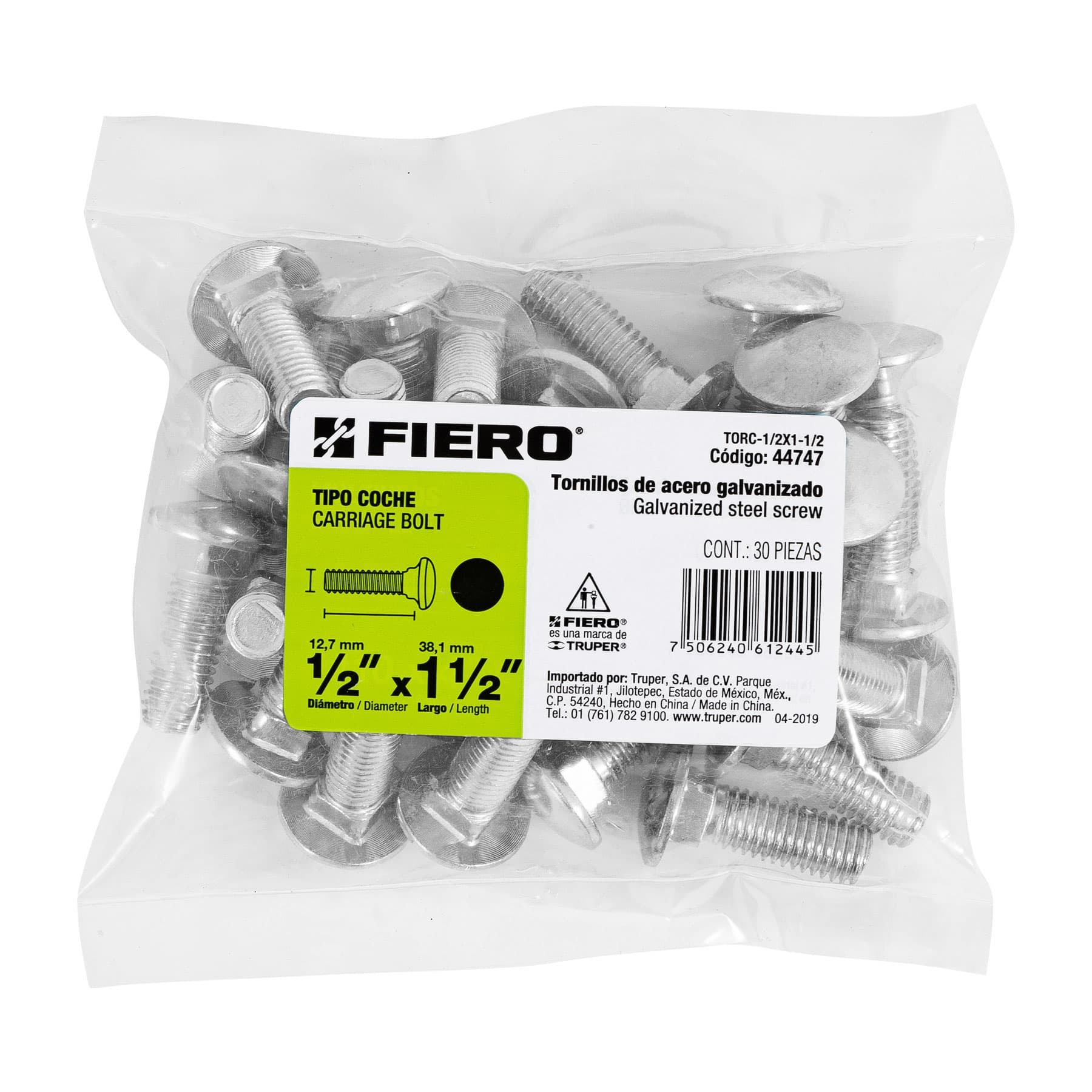 Bolsa con 30 tornillos 1/2' x 1-1/2' tipo coche, FIERO - Imagen 5