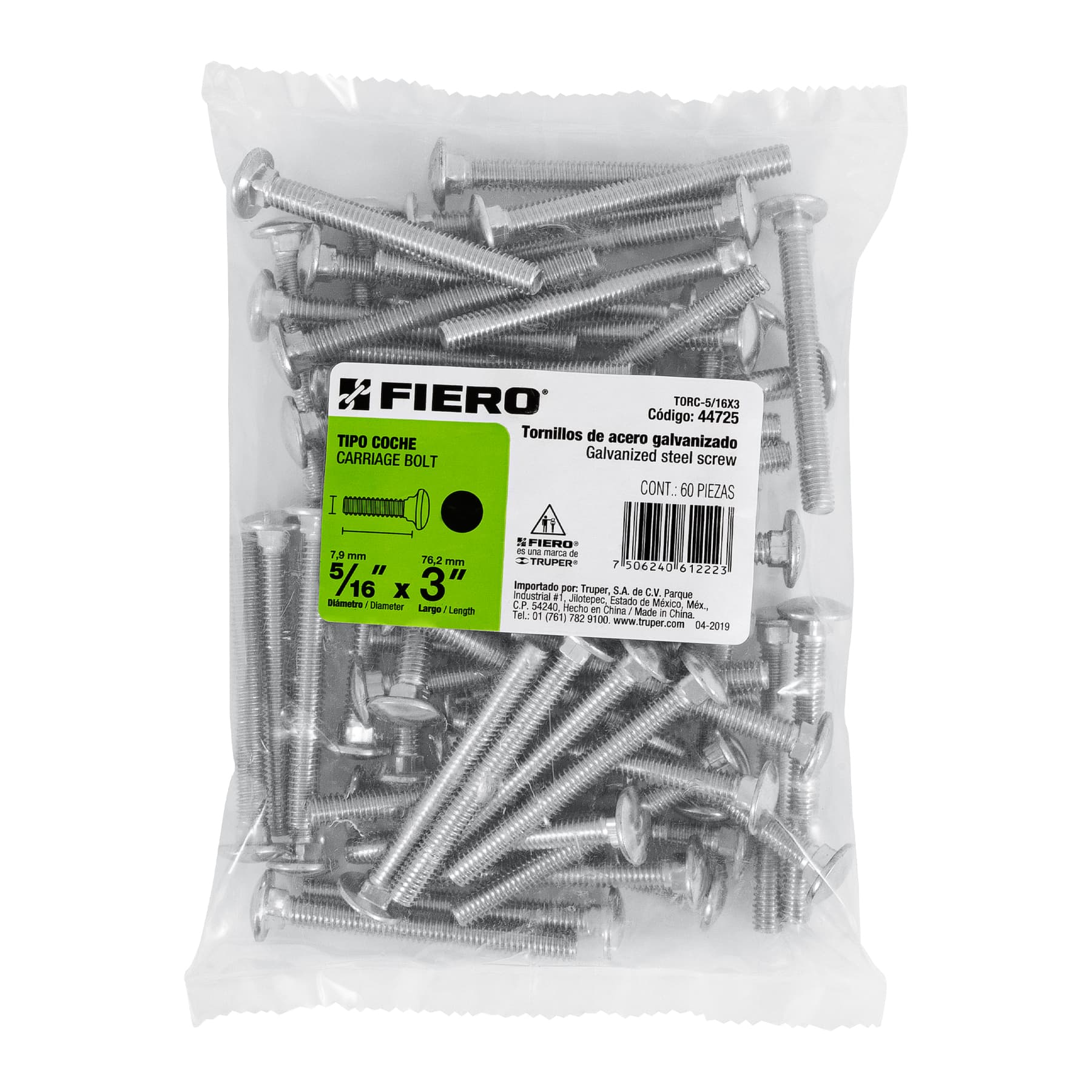 Bolsa con 60 tornillos 5/16' x 3' tipo coche, FIERO - Imagen 5