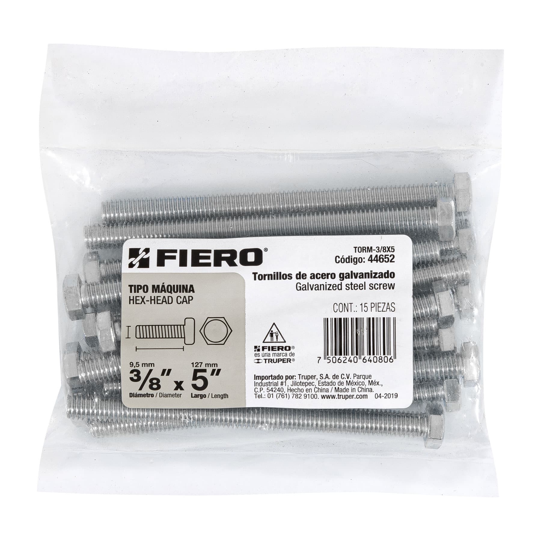 Bolsa con 15 tornillos 3/8' x 5' tipo máquina, FIERO - Imagen 5