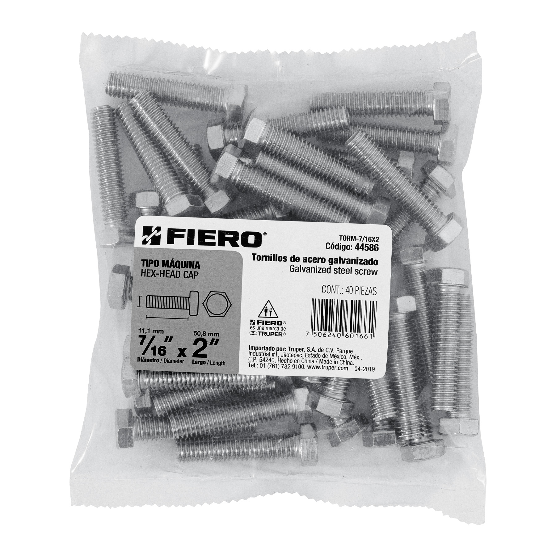 Bolsa con 40 tornillos 7/16' x 2' tipo máquina, FIERO - Imagen 5