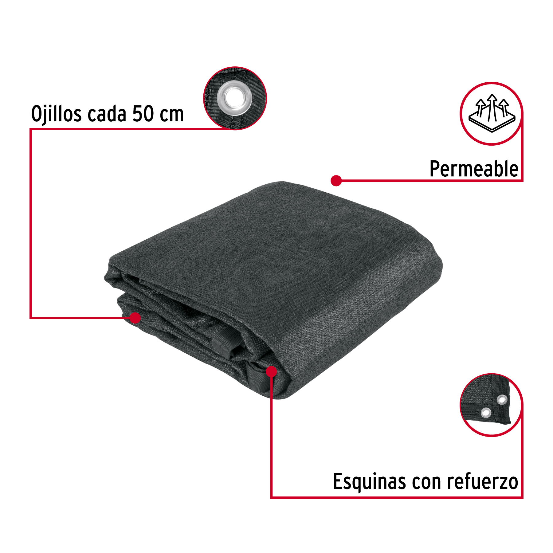Toldo sombra 80%, monofilamento negro, 3.6m x 4m, FIERO - Imagen 3