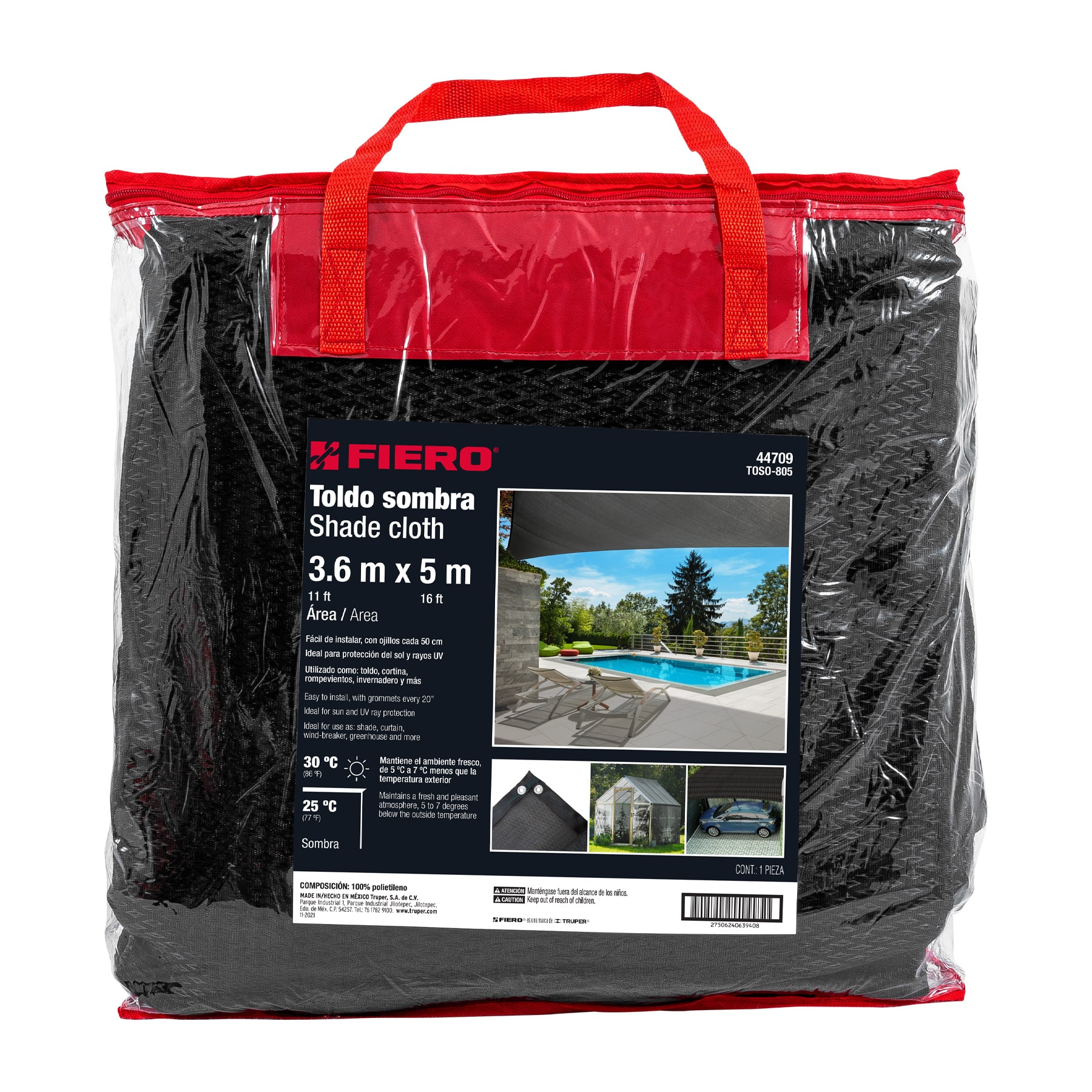 Toldo sombra 80%, monofilamento negro, 3.6m x 5m, FIERO - Imagen 6