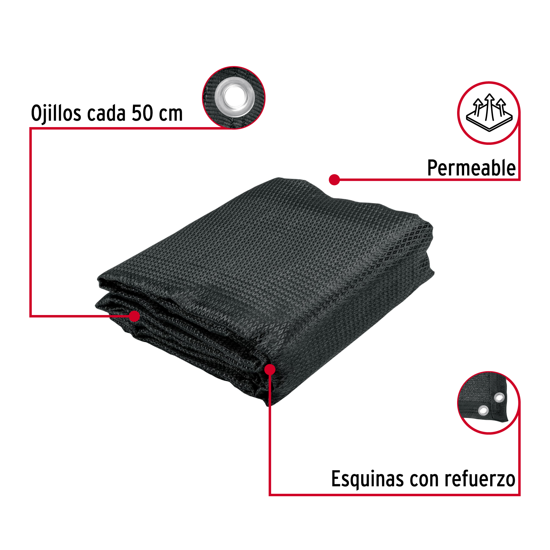 Toldo sombra 80%, monofilamento negro, 3.6m x 5m, FIERO - Imagen 3