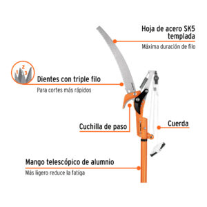 Cortador de ramas altas mango telescópico 2.4 m aluminio - Imagen 3