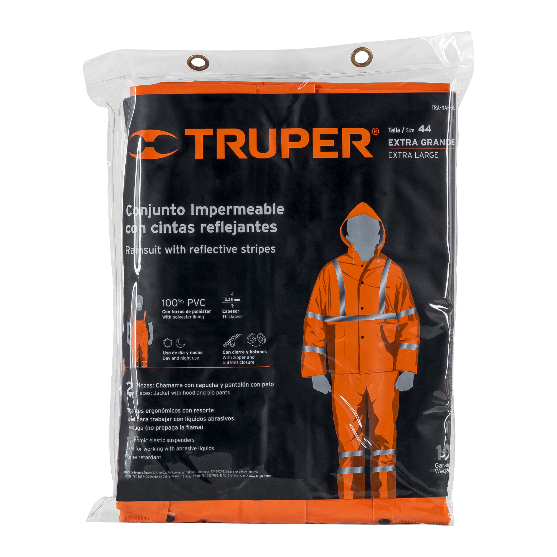 Conjunto impermeable doble capa naranja con reflejante, XG - Imagen 4