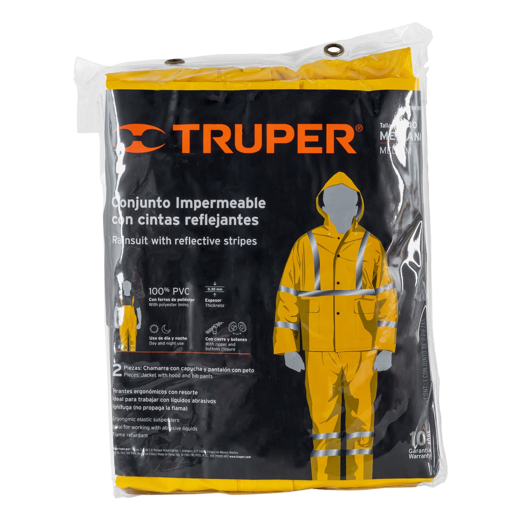 Conjunto impermeable doble capa amarillo con reflejante, M - Imagen 4