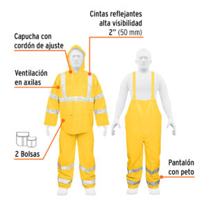 Conjunto impermeable doble capa amarillo con reflejante, XG - Imagen 3
