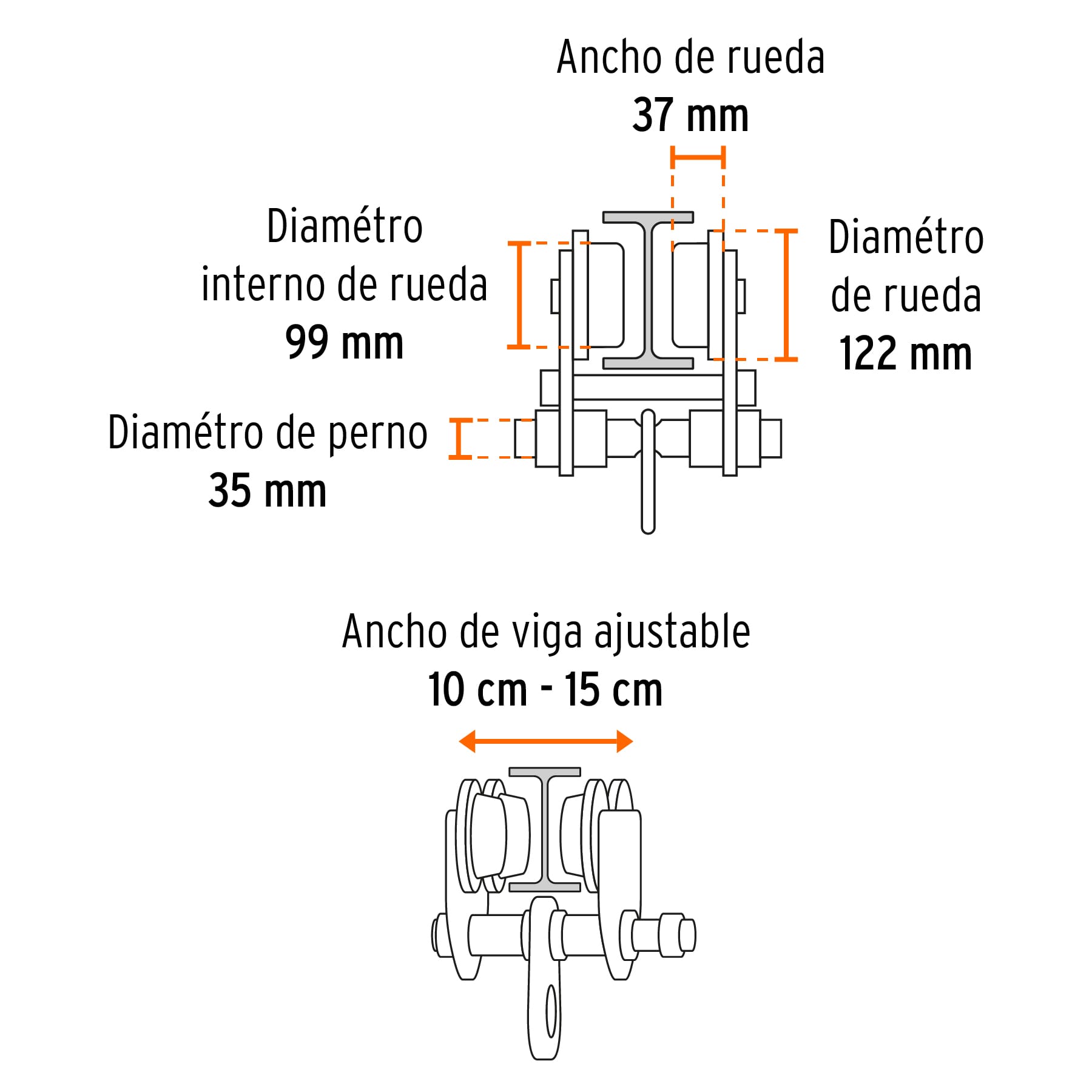 Trole de carga 3 ton para vigas IPS e IPR, ajustable, TRUPER - Imagen 5