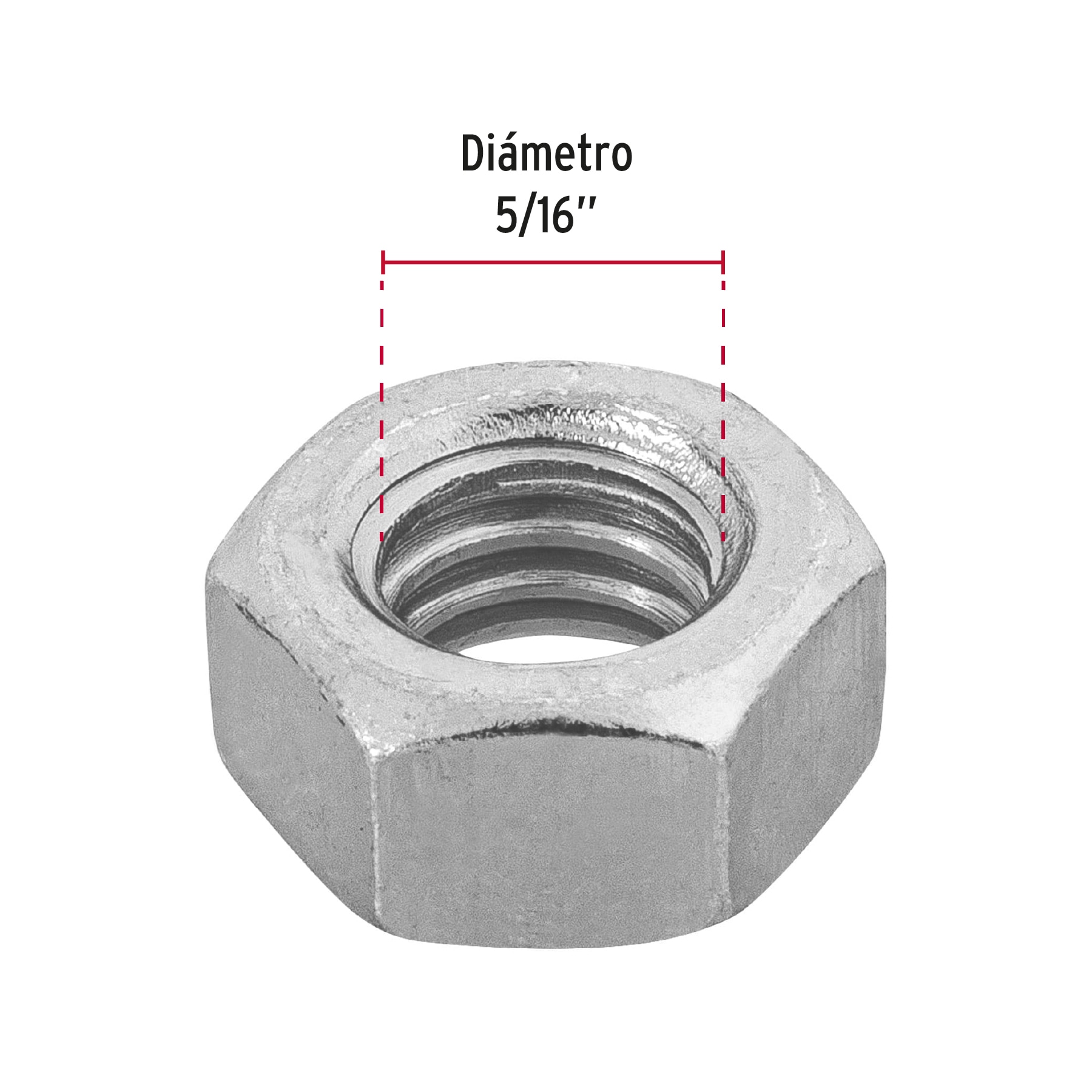 Bolsa con 150 tuercas 5/16' hexagonales de acero galvanizado - Imagen 4