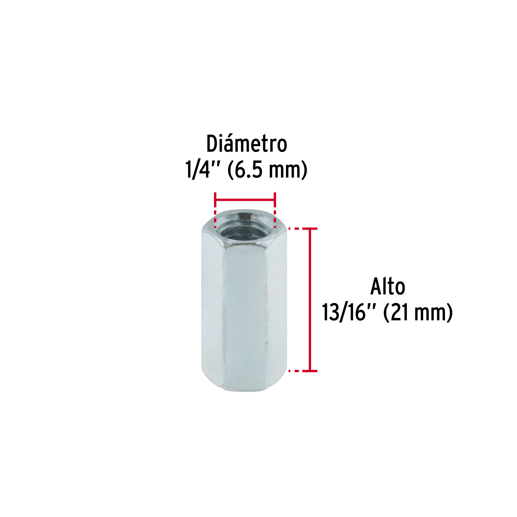 Bolsa con 5 tuercas cople, 1/4' acero galvanizado , FIERO - Imagen 3