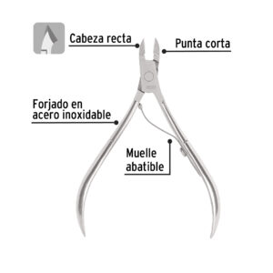 Alicate para manicure 4', cabeza recta, punta corta, PRETUL - Imagen 3