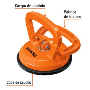 Ventosa de aluminio para vidrio, 1 copa de succión, TRUPER - Imagen 3