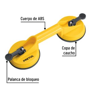 Ventosa de plástico para vidrio, 2 copas de succión, PRETUL - Imagen 3
