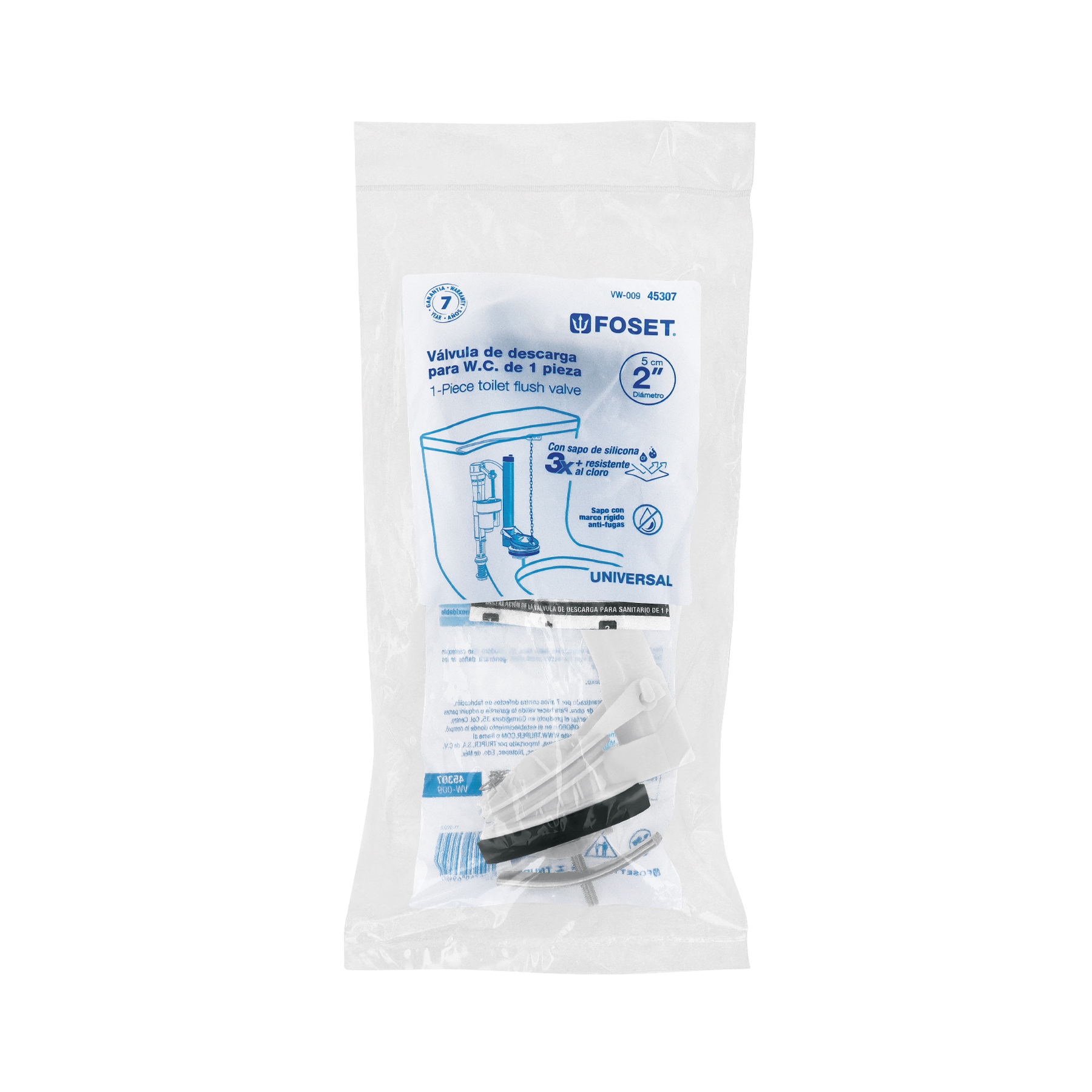 Válvula de descarga 2' para WC de 1pieza, cadena inox, FOSET - Imagen 5