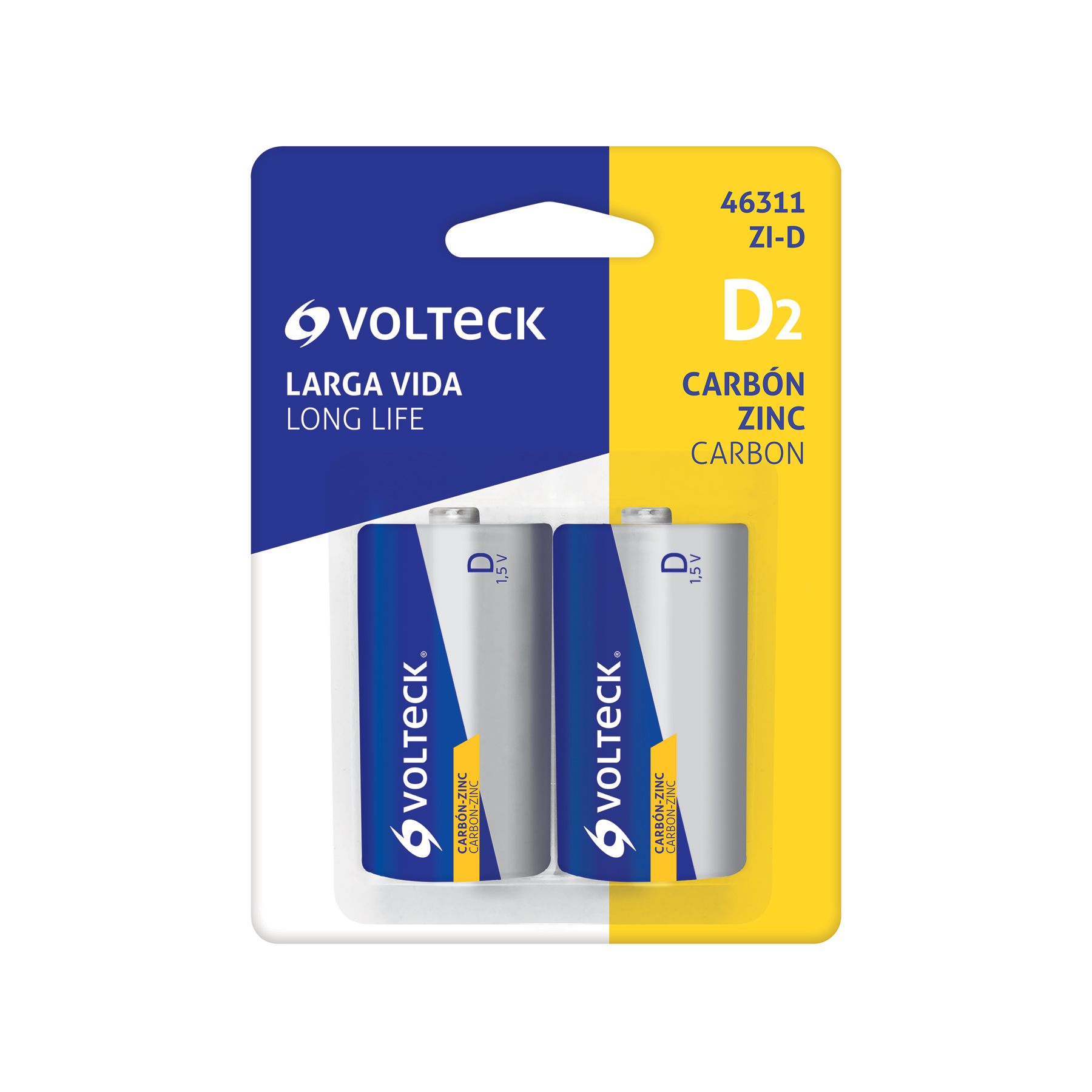 Blíster con 2 pilas zinc-carbón D, VOLTECK - Imagen 3