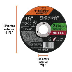 Alternative view of Disco para corte de metal 4-1/2' tipo 41, TRUPER EXPERT