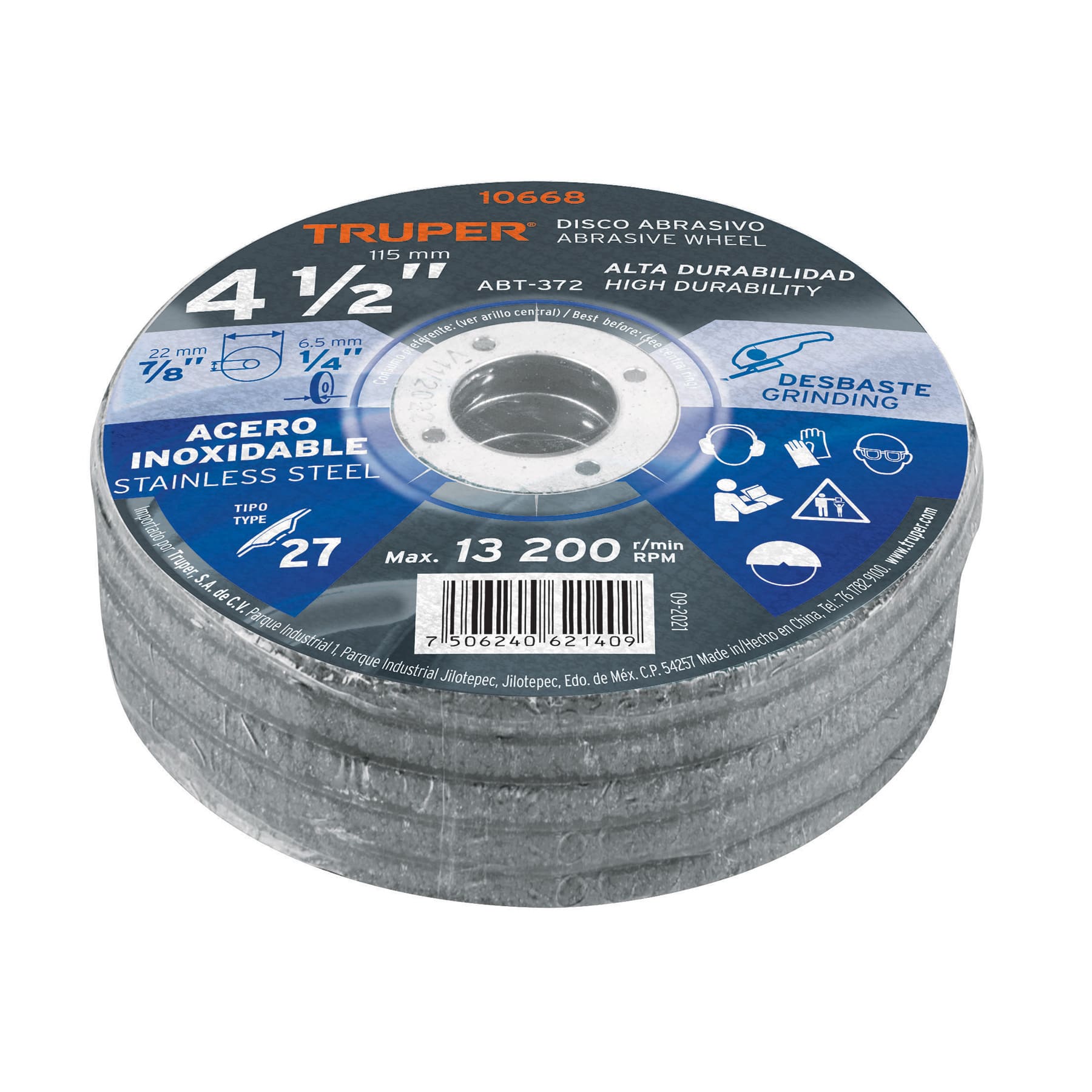 Disco Tipo 27 de 4-1/2' x 6.5 mm desbaste acero inoxidable - Imagen 3