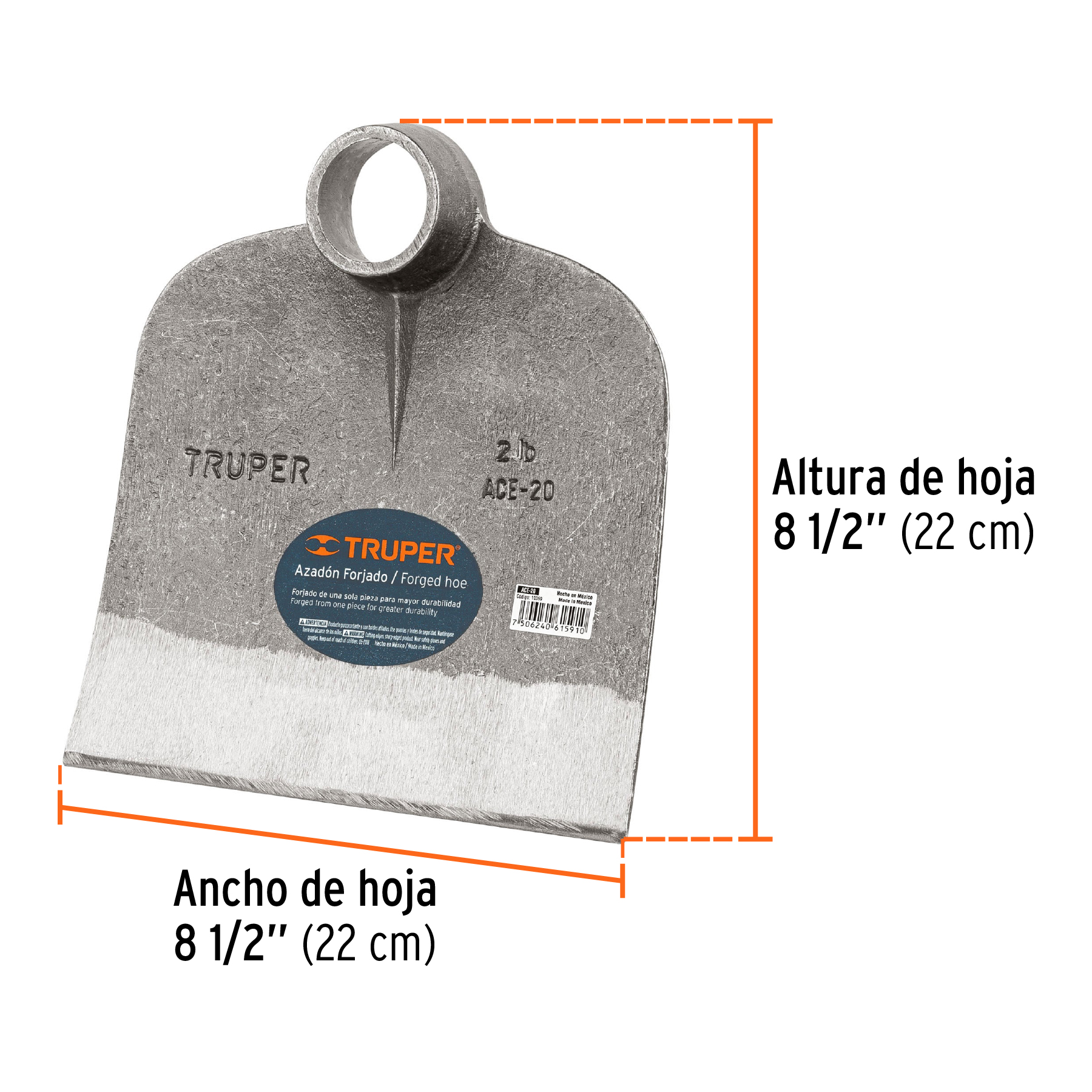 Azadón Centroamericano 2.0 lb, sin mango, TRUPER - Imagen 3