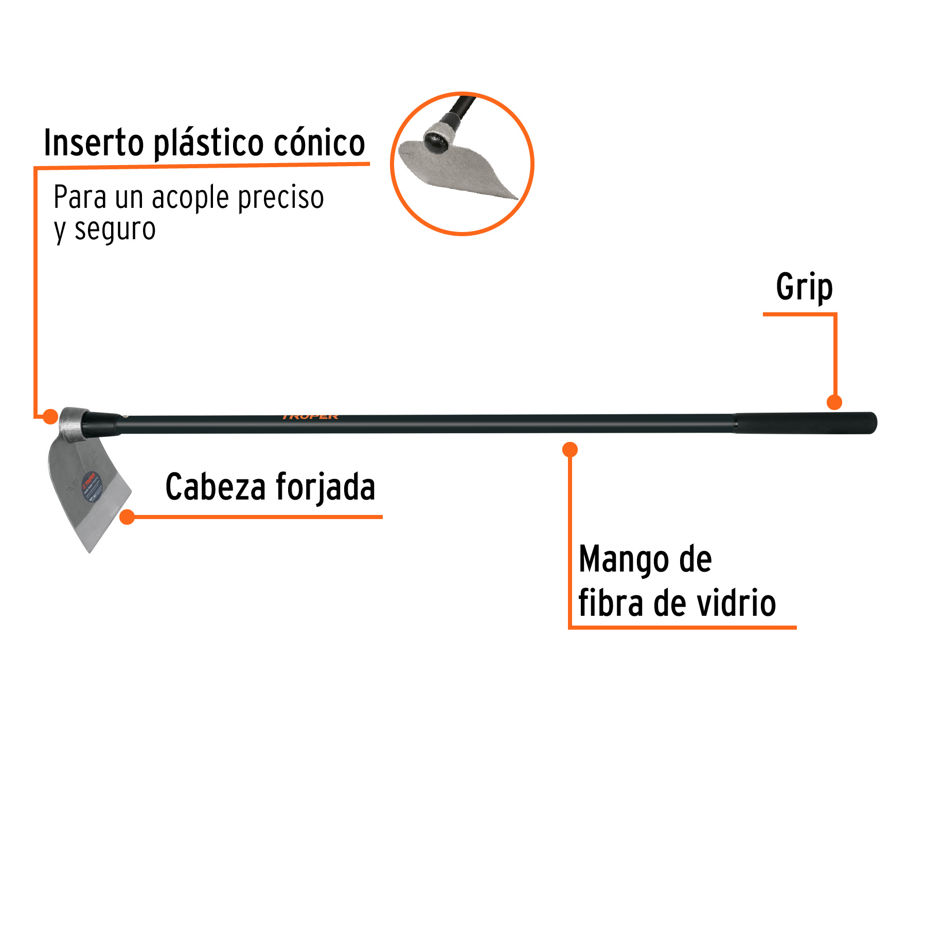 Azadón Centroamericano 2.5 lb, mango de fibra 54', TRUPER - Imagen 2