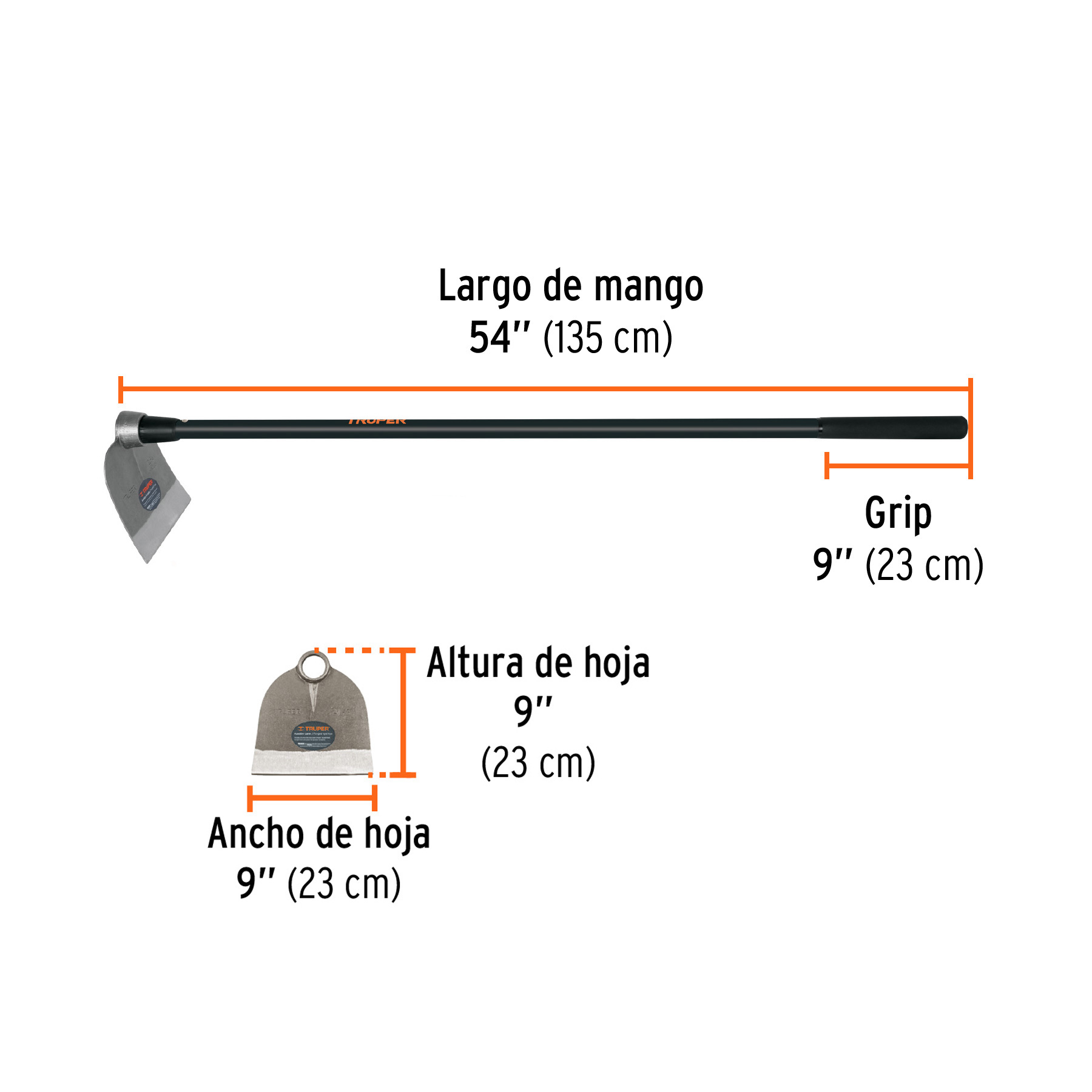 Azadón Centroamericano 2.5 lb, mango de fibra 54', TRUPER - Imagen 3