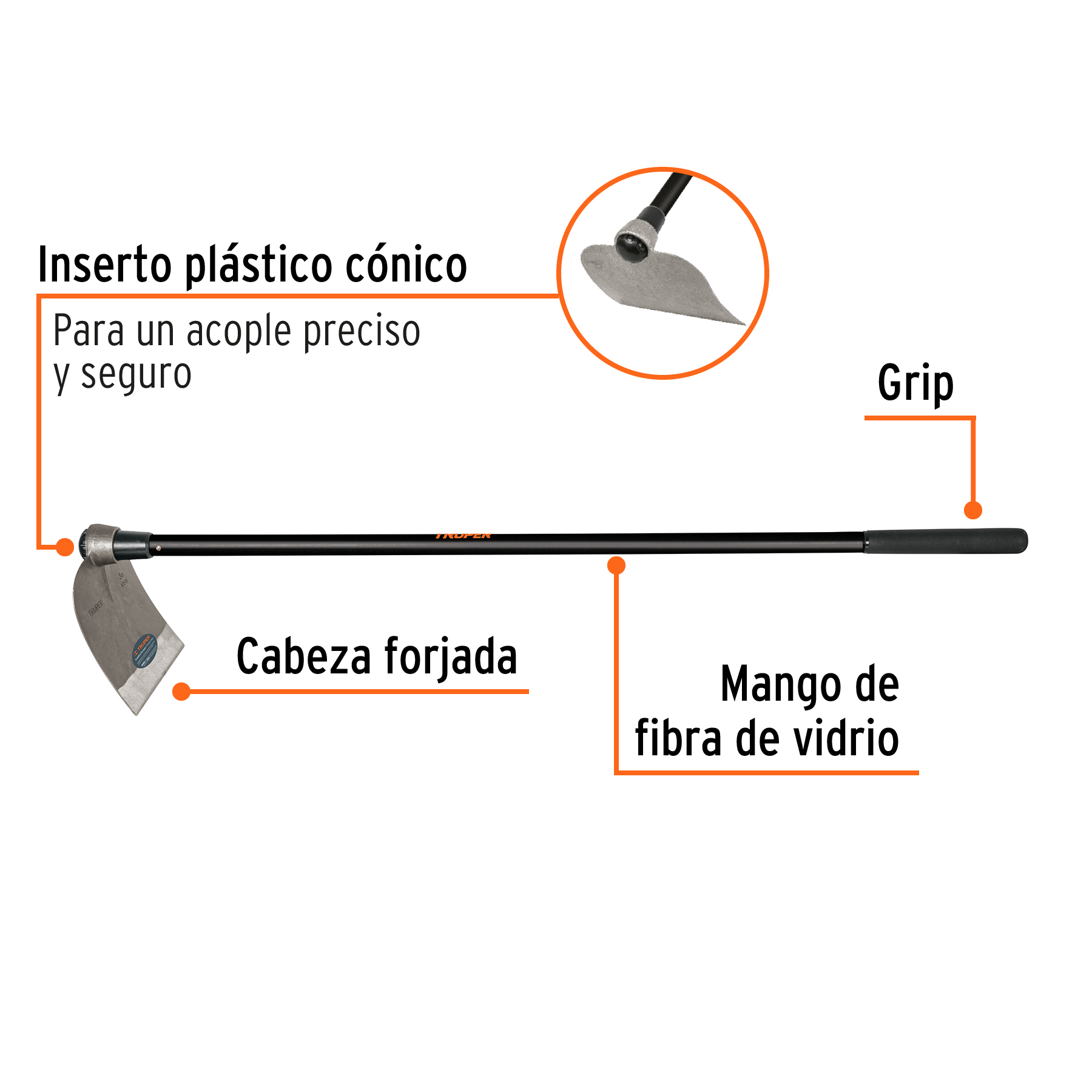Azadón Centroamericano 3.0 lb, mango de fibra 54', TRUPER - Imagen 2