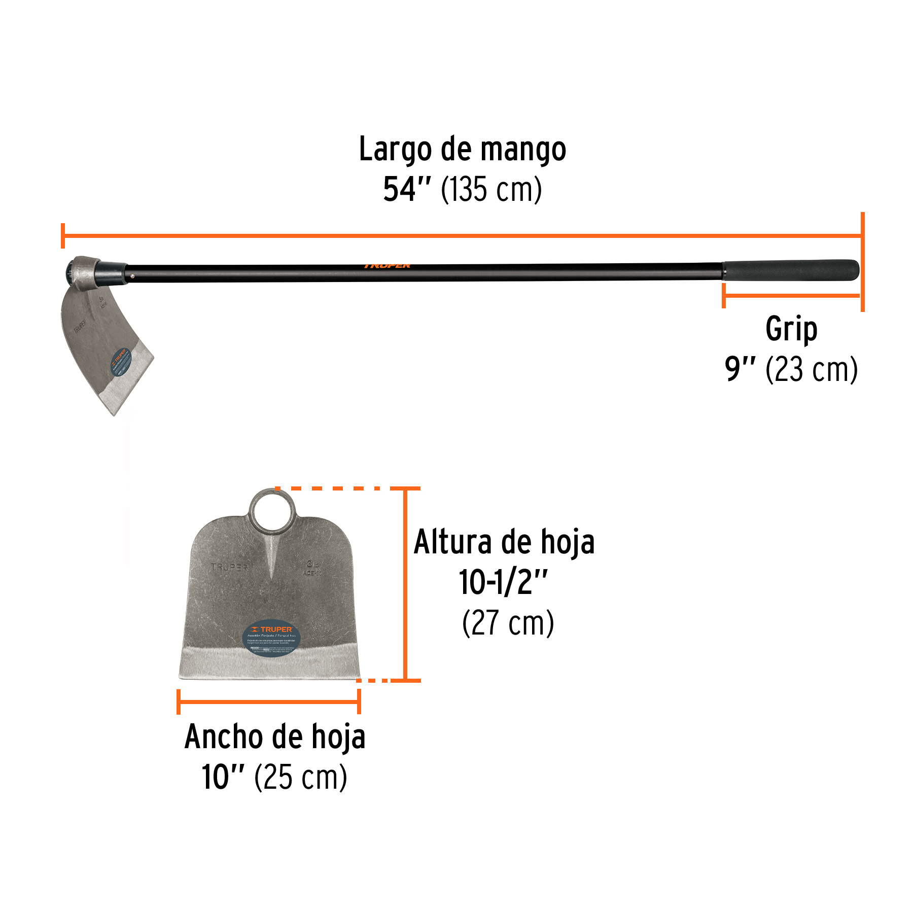 Azadón Centroamericano 3.0 lb, mango de fibra 54', TRUPER - Imagen 3