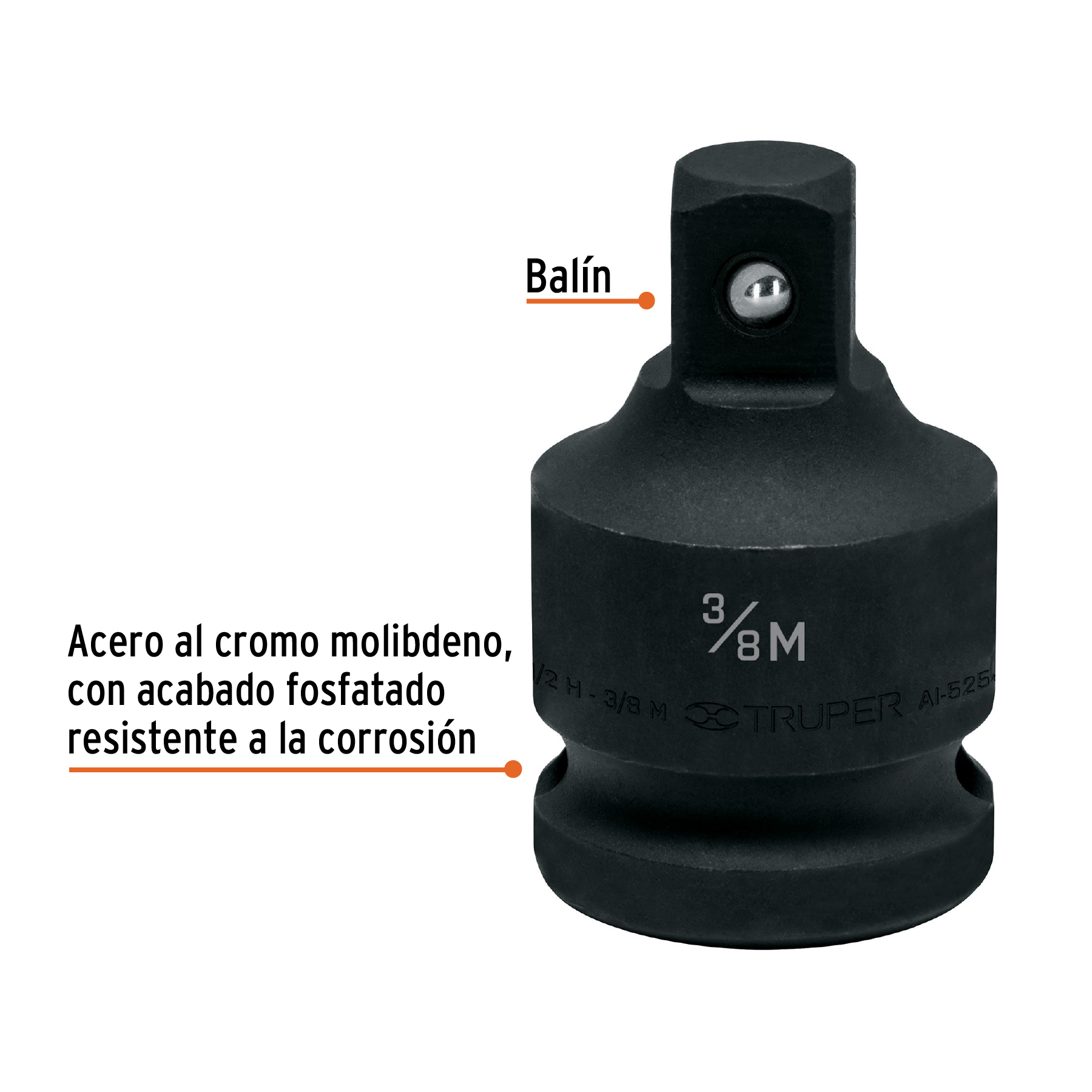 Adaptador de impacto 1/2' (H) x 3/8' (M), TRUPER - Imagen 2