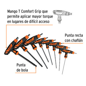 Alternative view of Juego 8 llaves hexagonales mm extralargas mango T,punta bola