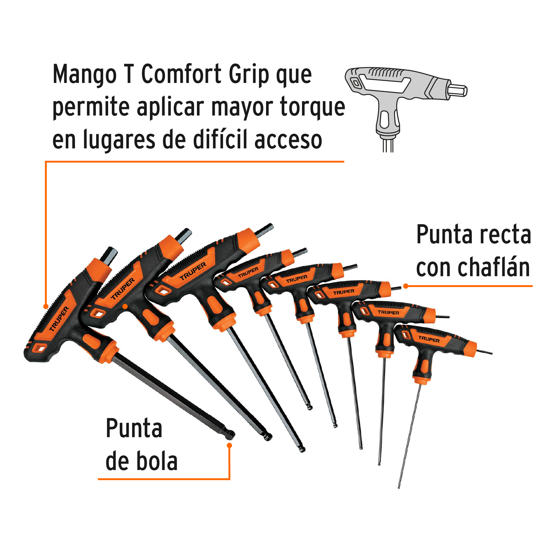 Juego 8 llaves hexagonales std extralarga mango T,punta bola - Imagen 2