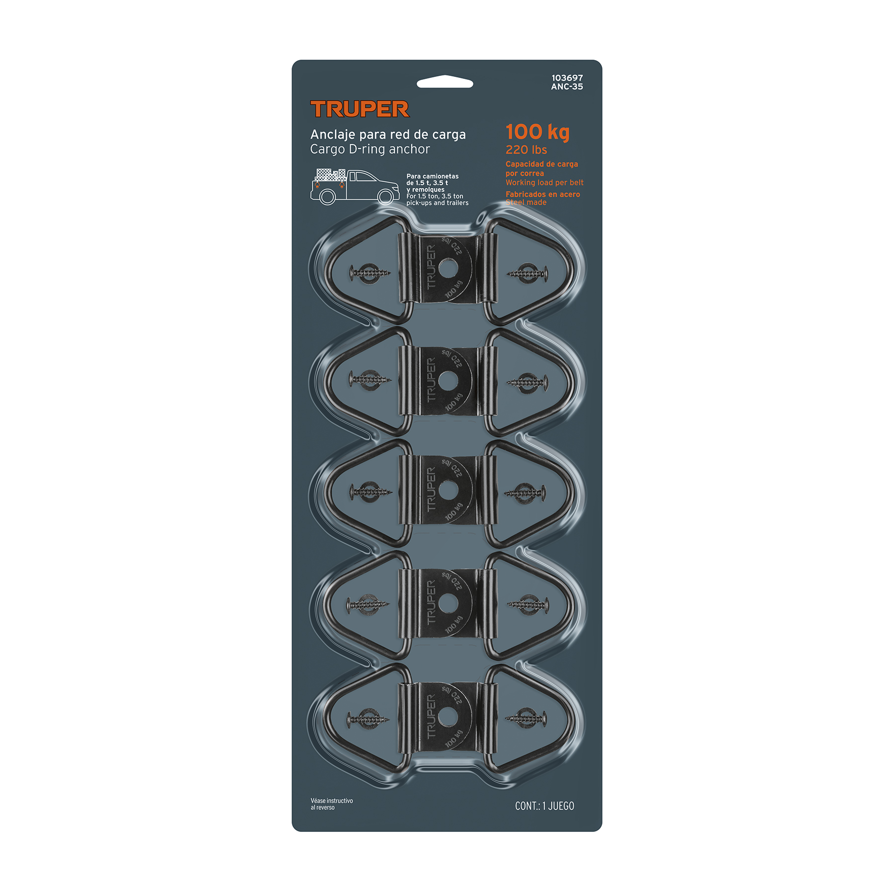 10 anclajes para amarre de carga, anillo en 'V' espesor 1/4' - Imagen 4