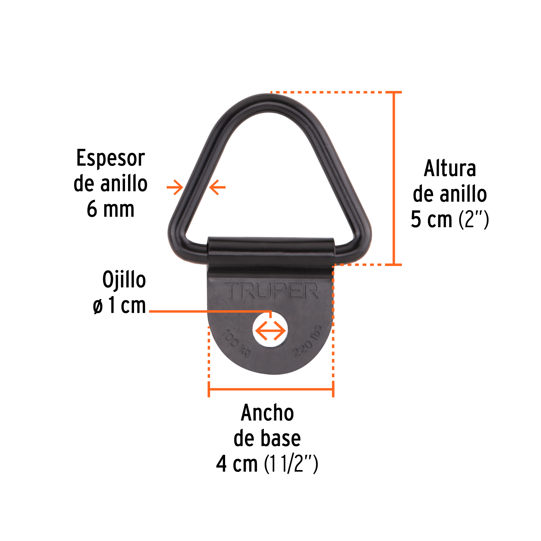 10 anclajes para amarre de carga, anillo en 'V' espesor 1/4' - Imagen 2