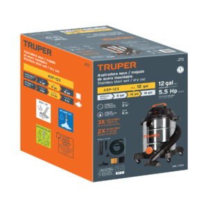 Aspiradora de sólidos y líquidos, 12 gal, acero inox, TRUPER - Imagen 3