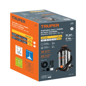 Aspiradora de sólidos y líquidos, 16 gal, acero inox, TRUPER - Imagen 3