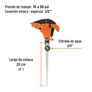 Aspersor plástico 11', una vía, estaca metálica, TRUPER - Imagen 3