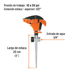 Aspersor plástico 11', dos vías, estaca metálica, TRUPER - Imagen 3