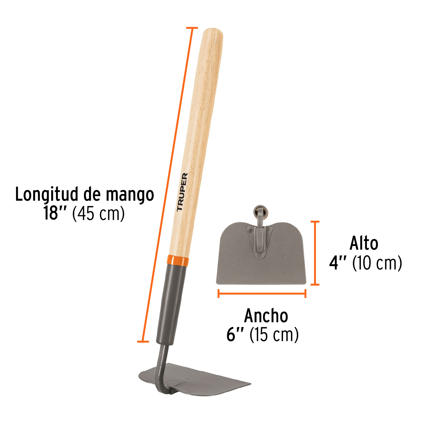 Azadón tomatero, mango corto de madera 18', TRUPER - Imagen 3