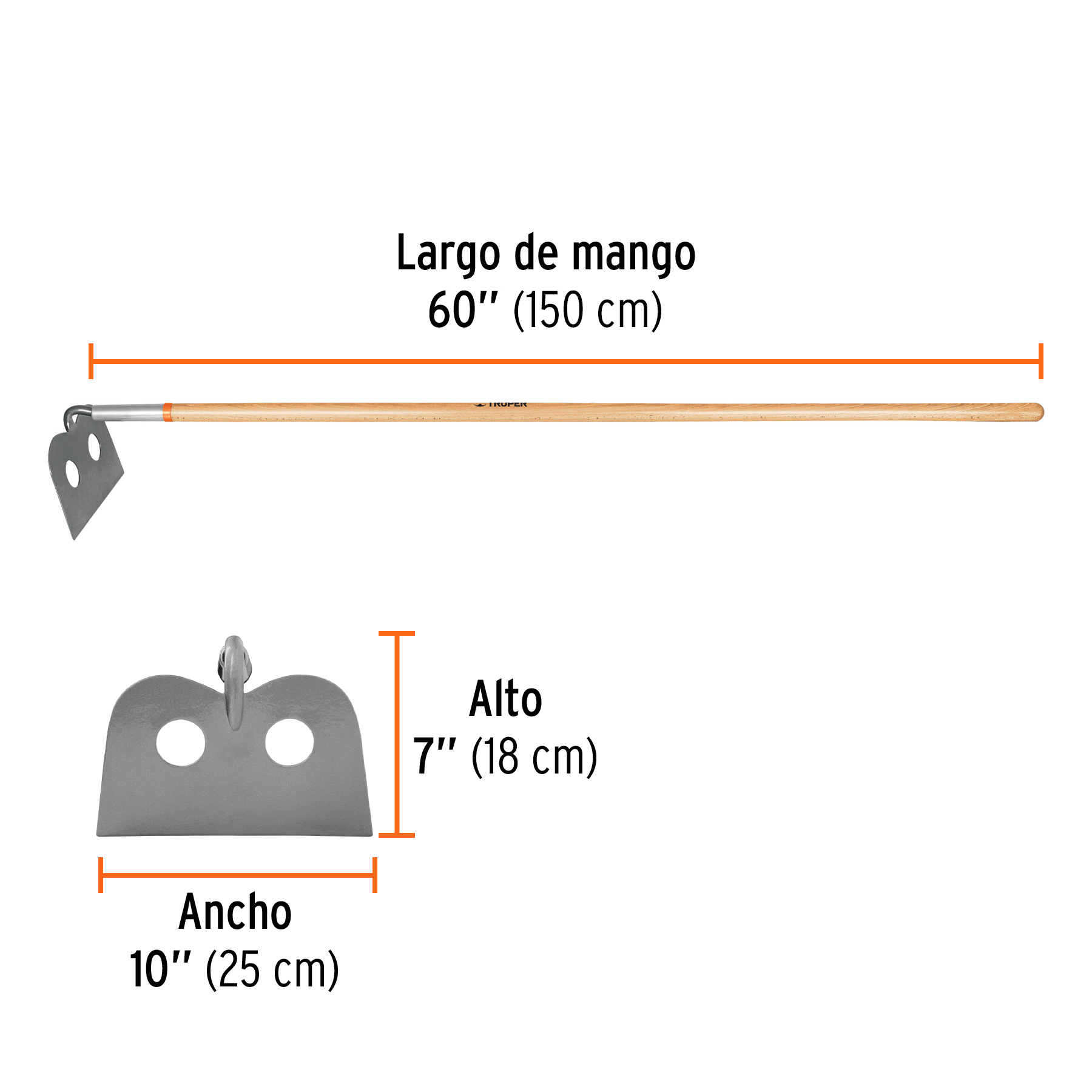 Azadón mezclero, cabeza forjada 10', mango de 60', TRUPER - Imagen 3
