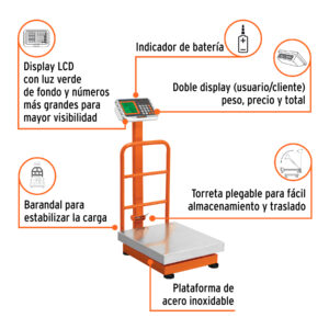 Alternative view of Báscula electrónica de plataforma, 200 kg, inoxidable TRUPER