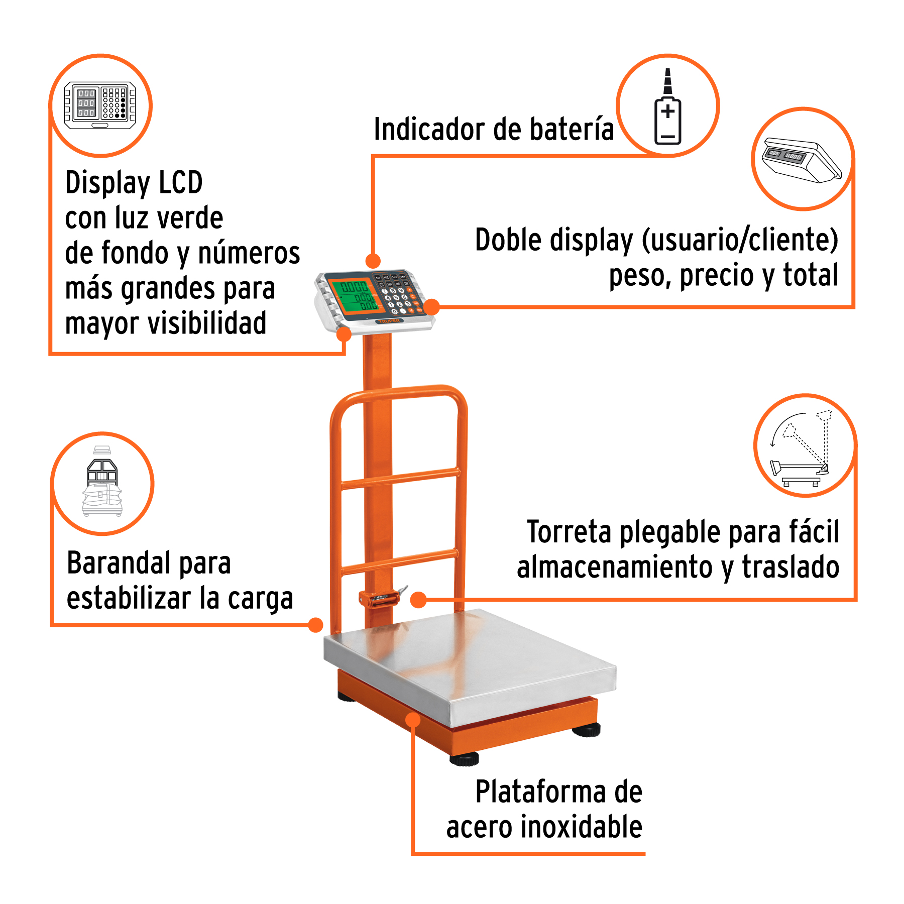 Báscula electrónica de plataforma, 200 kg, inoxidable TRUPER - Imagen 2