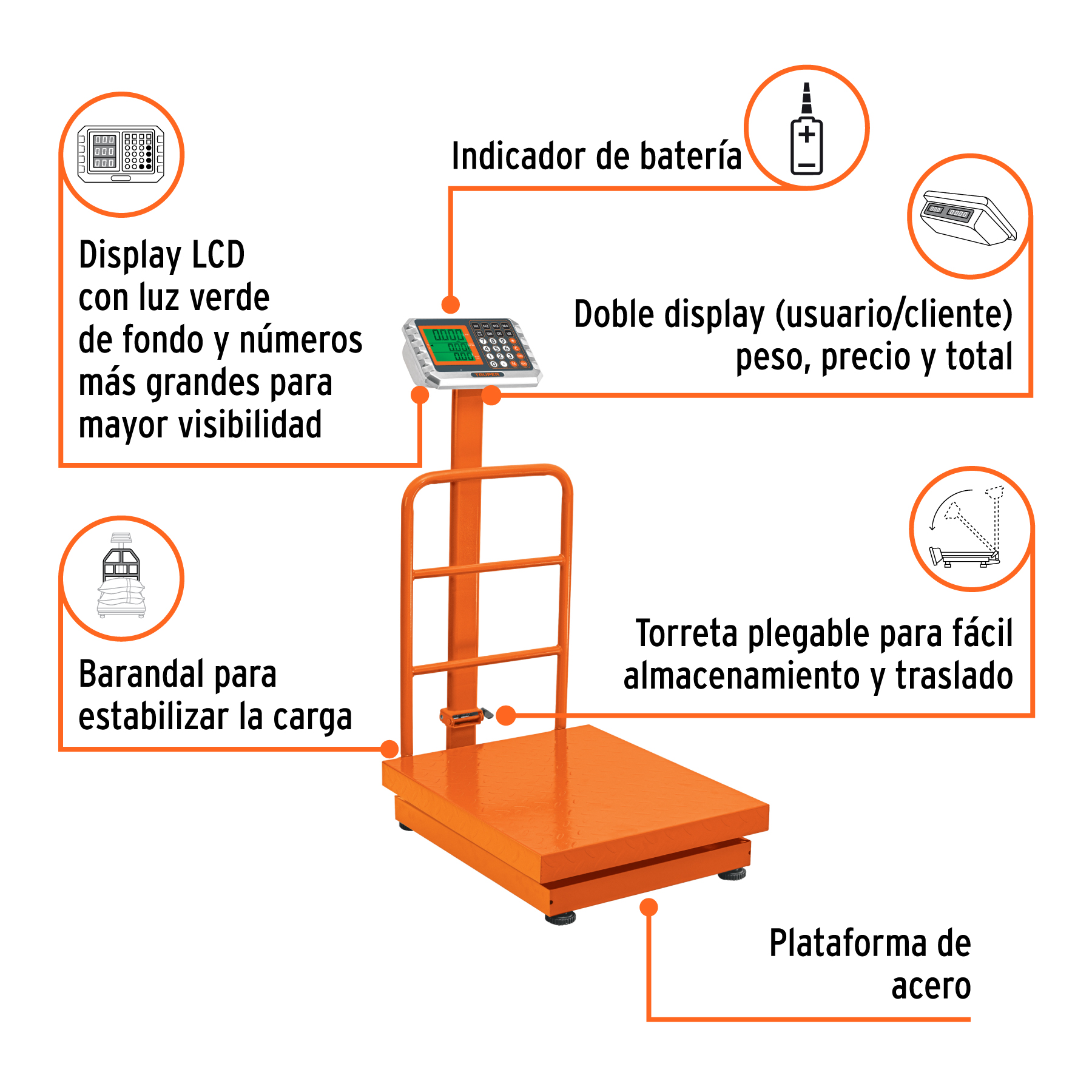 Báscula electrónica de plataforma, plegable,500 kg, TRUPER - Imagen 2