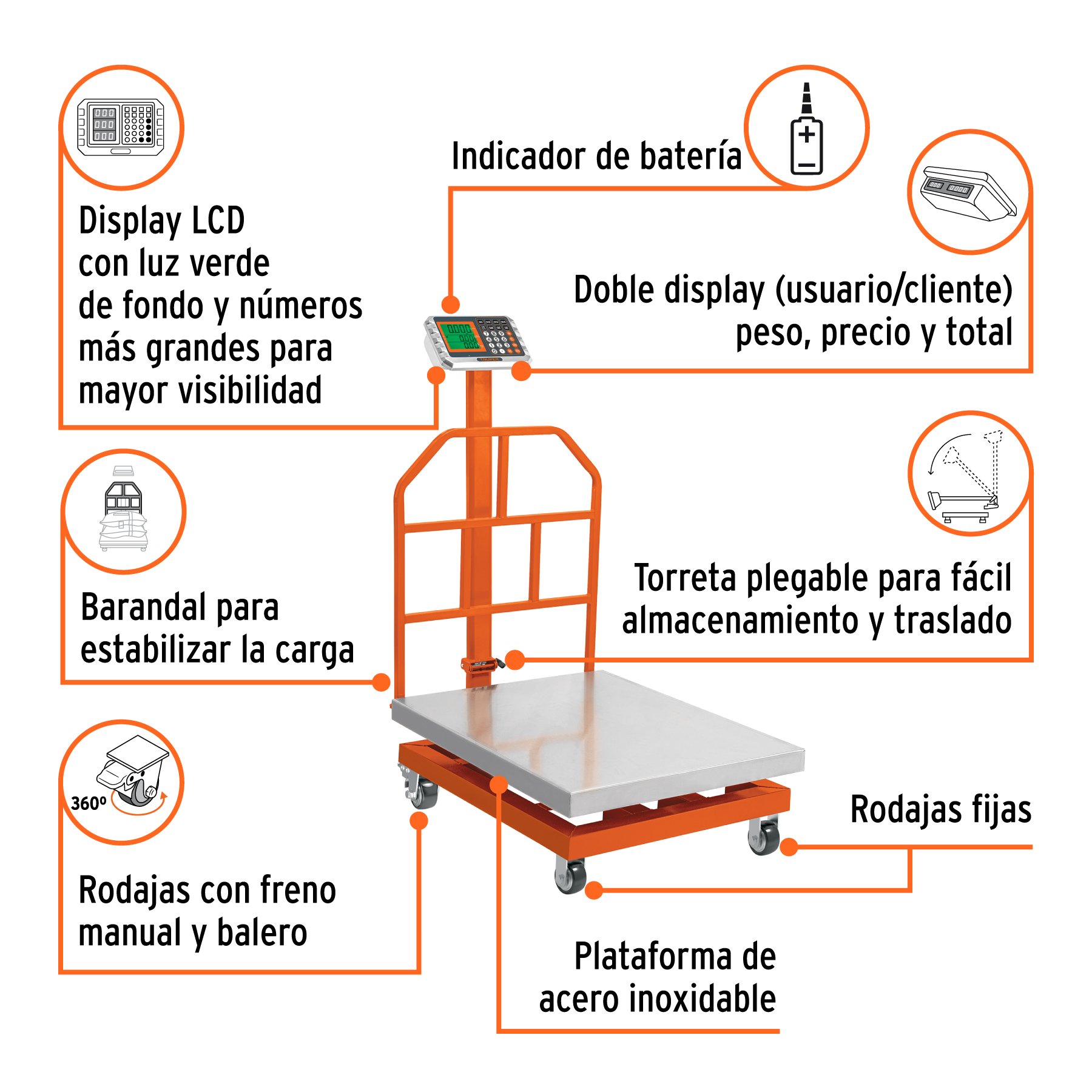 Báscula electrónica de plataforma, 600 kg, inoxidable TRUPER - Imagen 2